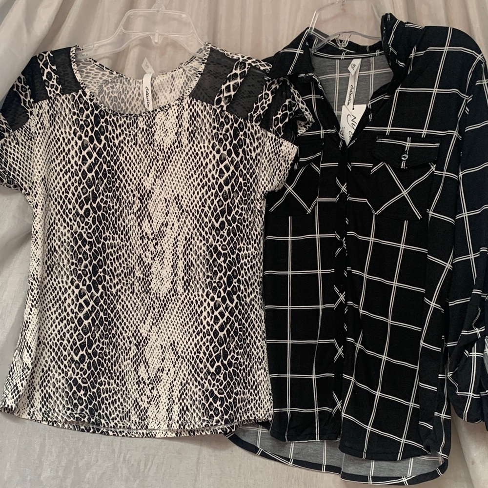 Women’s Black & White Printed Top - Stylish Patterned Blouse